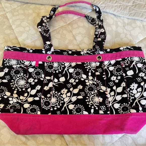 Thirty-One Floral Black and Pink Tote Bag - Picture 1 of 11